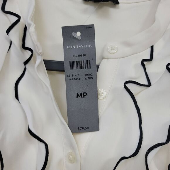 Ann Taylor frill button-down long sleeve blouse, MP - Picture 4 of 8